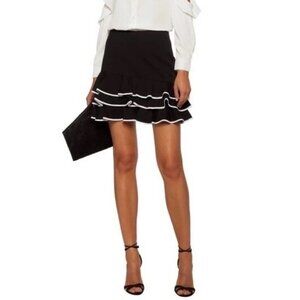 Jonathan Simkhai Ruffle Mini Black Skirt With Contrast Silk Sz 0